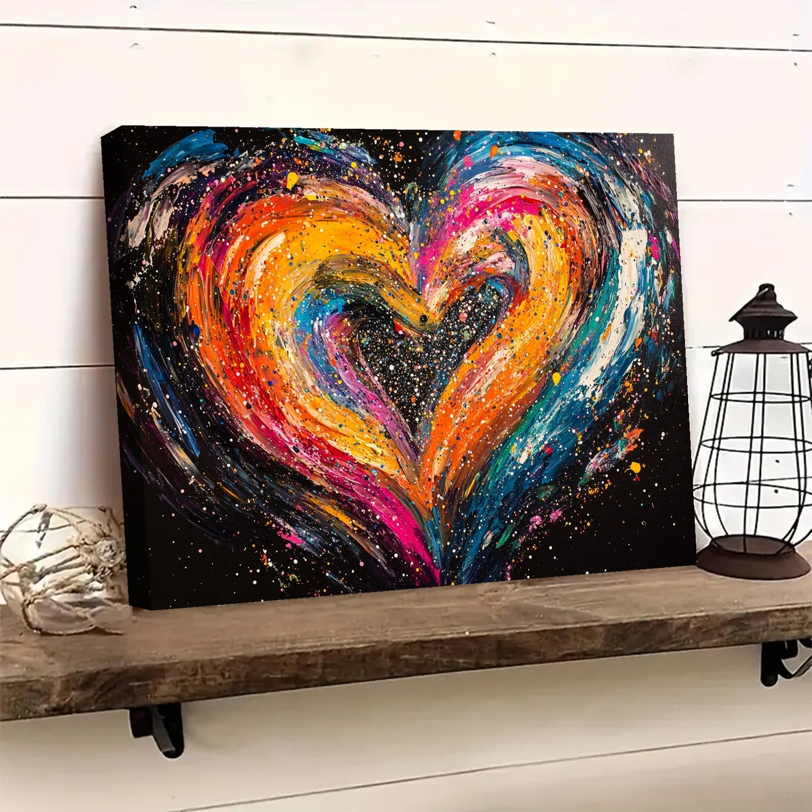 Colorful AI generated heart artwork with vibrant swirling paint strokes on black canvas