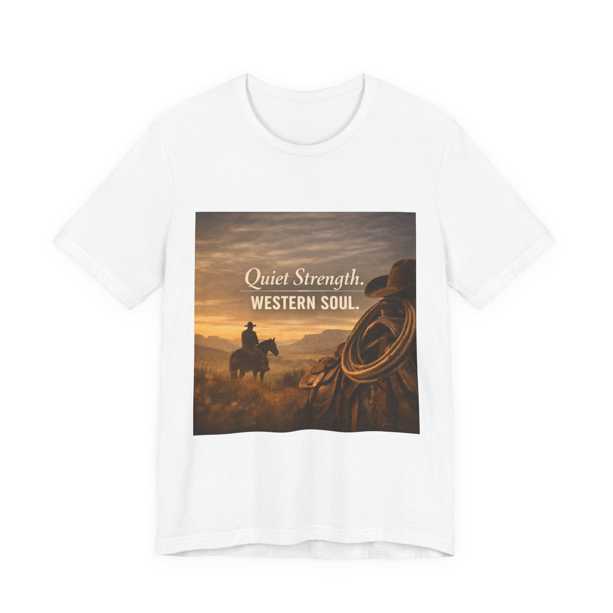 Printify Cowboy Sunset Graphic Shirt - Western Strength Tee - AI Market Visuals T-Shirt
