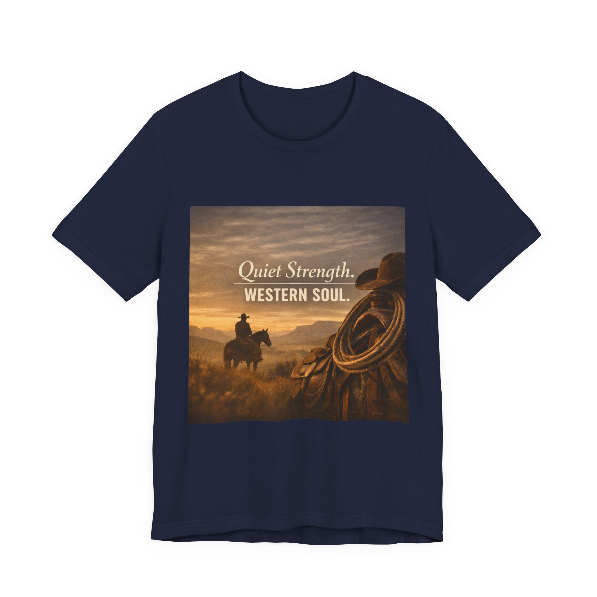 Printify Cowboy Sunset Graphic Shirt - Western Strength Tee - AI Market Visuals T-Shirt