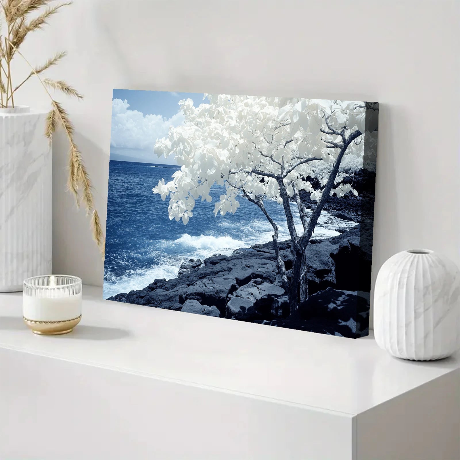 White Tree on Coastal Cliff - AI Market Visuals