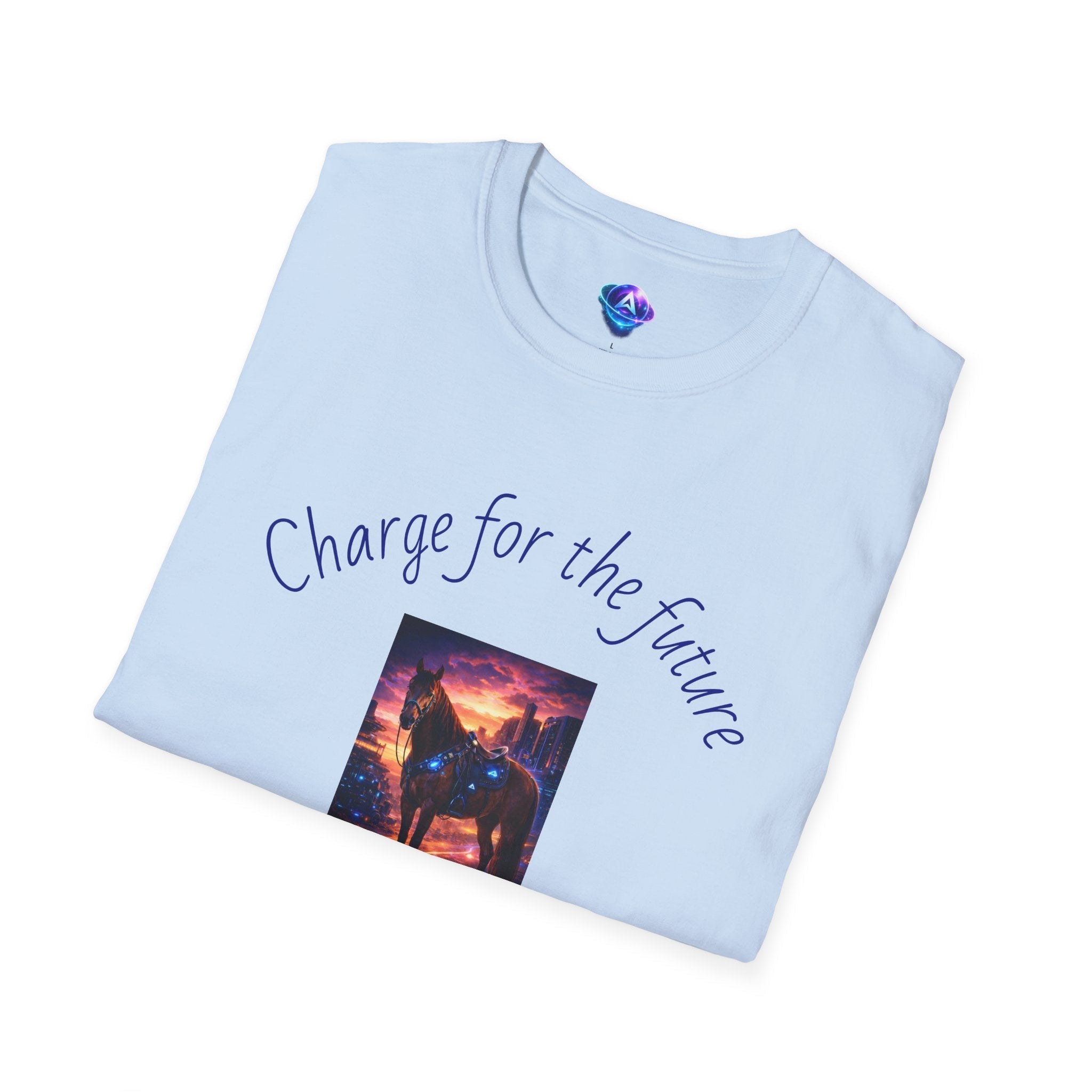 Motivational horse T-Shirt — "Charge for the Future, Forget the Past" - AI Market Visuals T-Shirt