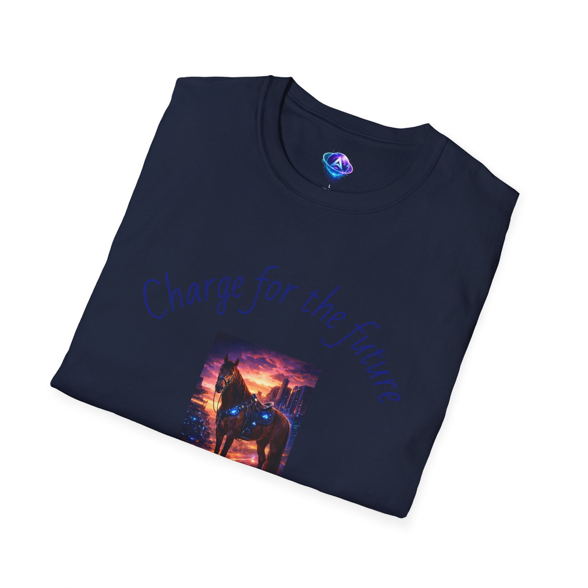 Motivational horse T-Shirt — "Charge for the Future, Forget the Past" - AI Market Visuals T-Shirt