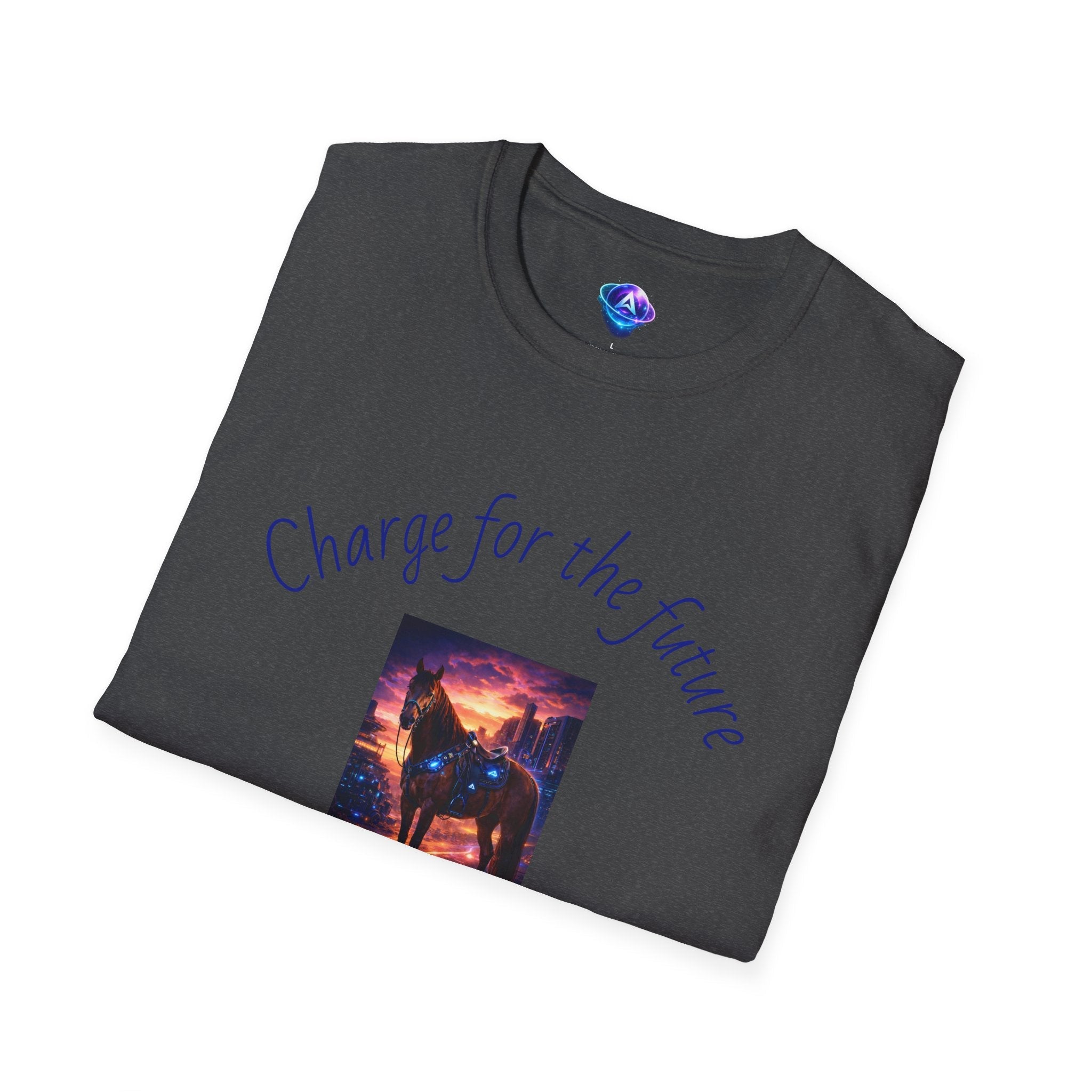 Motivational horse T-Shirt — "Charge for the Future, Forget the Past" - AI Market Visuals T-Shirt