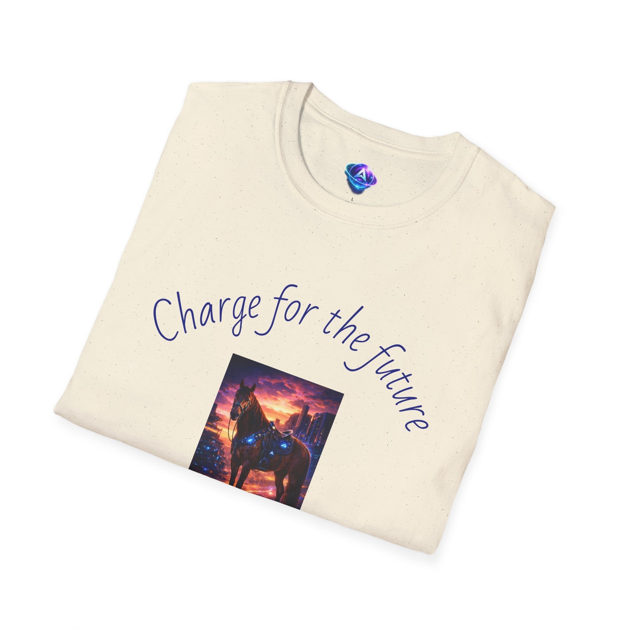 Motivational horse T-Shirt — "Charge for the Future, Forget the Past" - AI Market Visuals T-Shirt