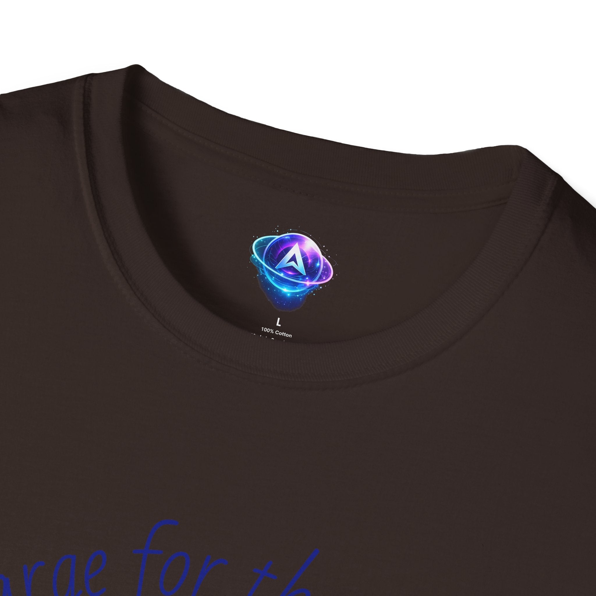 Close-up of a black Printify motivational horse t-shirt collar and neckline with soft fabric