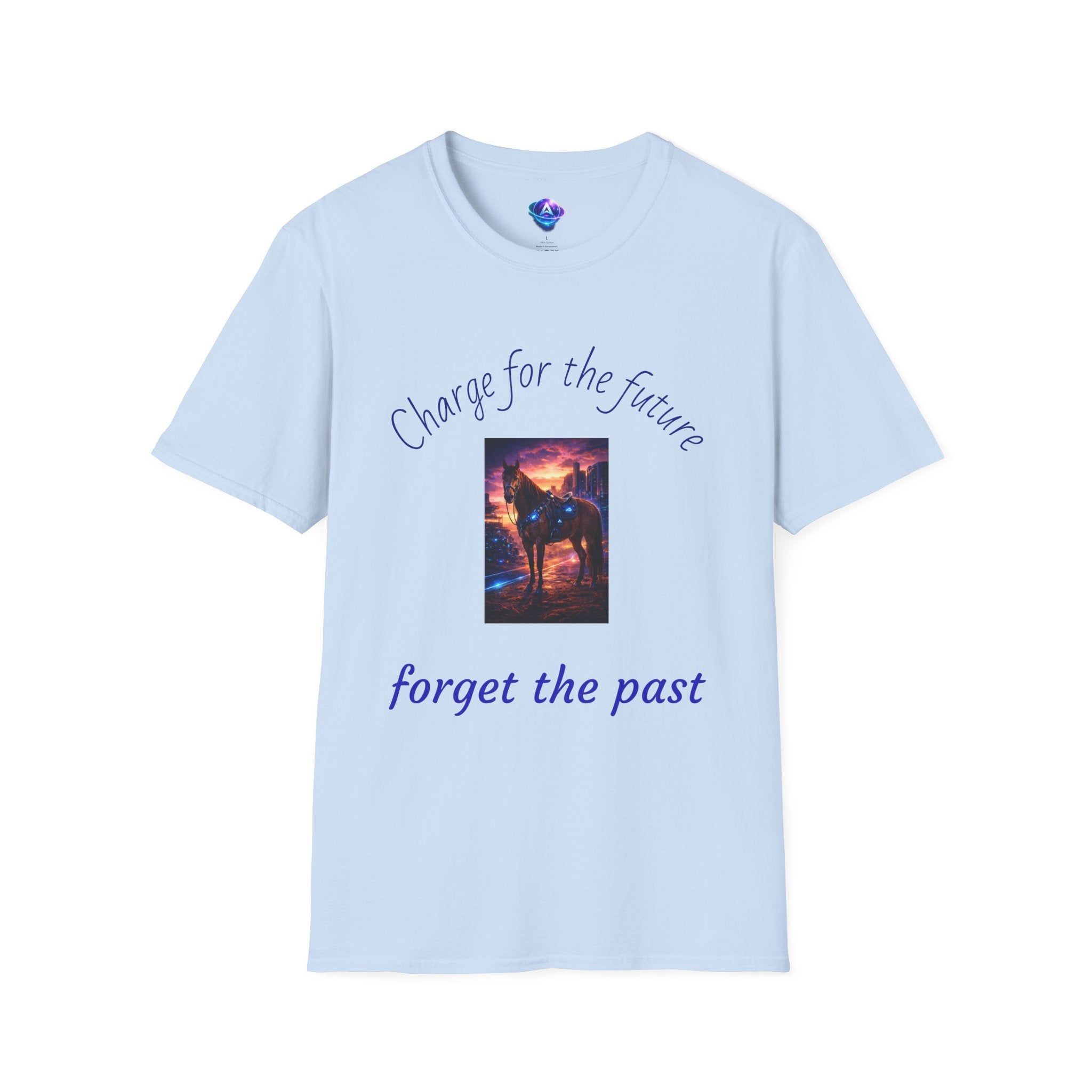 Light blue motivational horse t-shirt with inspiring message and horse graphic by Printify