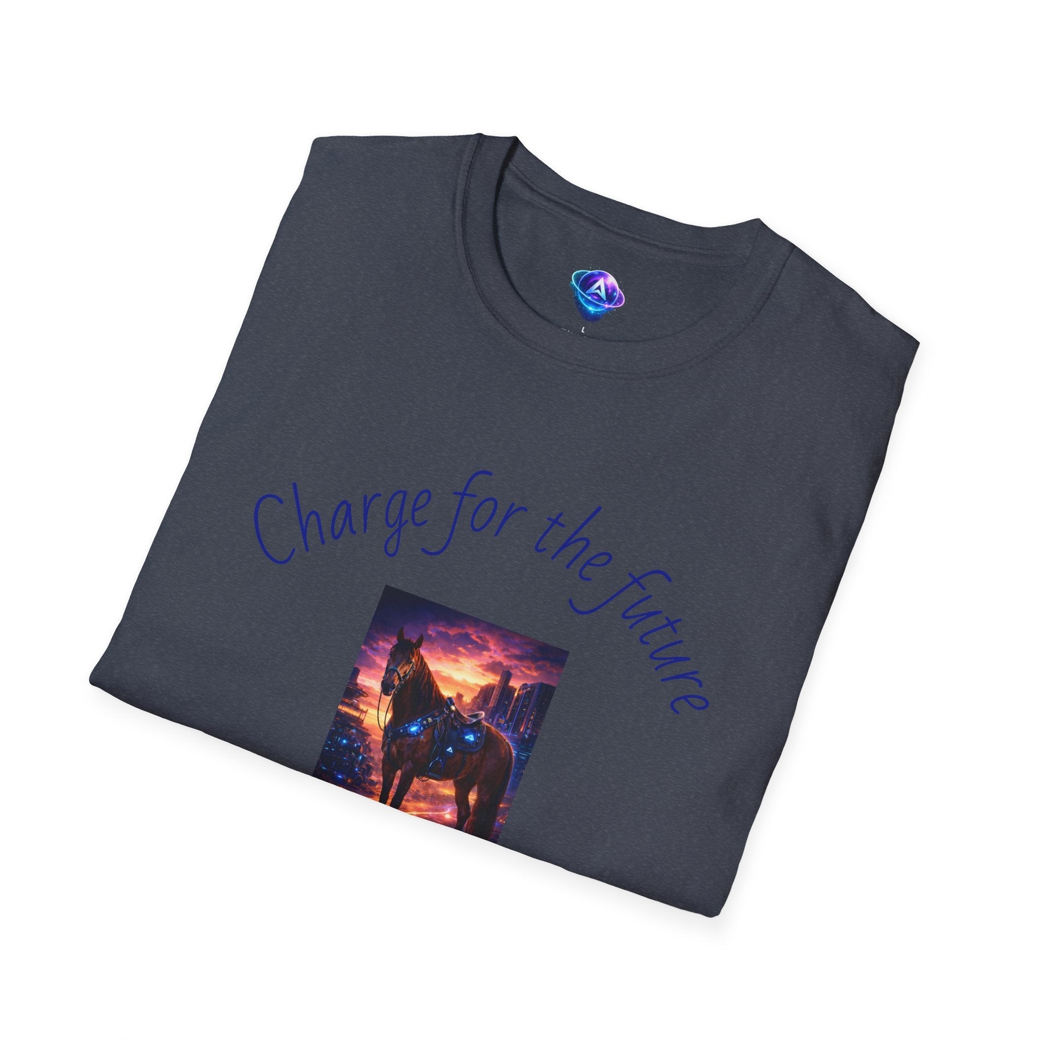 Motivational horse T-Shirt — "Charge for the Future, Forget the Past" - AI Market Visuals T-Shirt