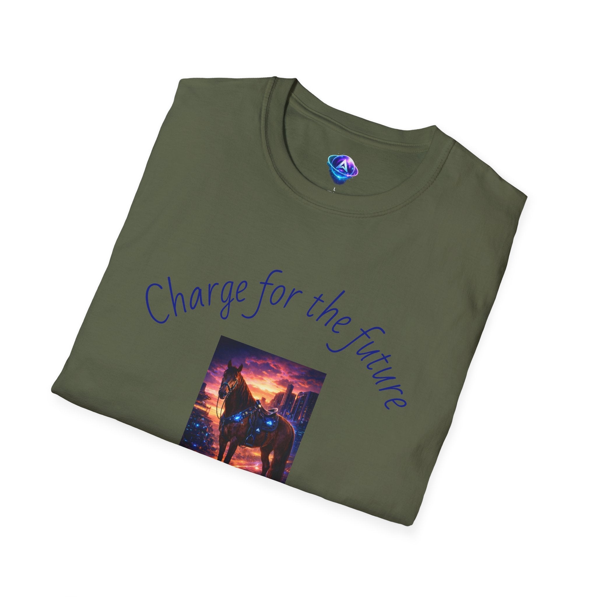 Motivational horse T-Shirt — "Charge for the Future, Forget the Past" - AI Market Visuals T-Shirt