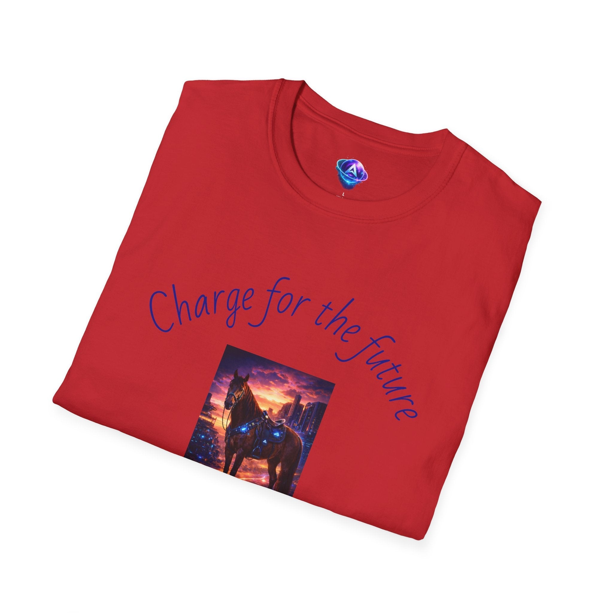 Motivational horse T-Shirt — "Charge for the Future, Forget the Past" - AI Market Visuals T-Shirt