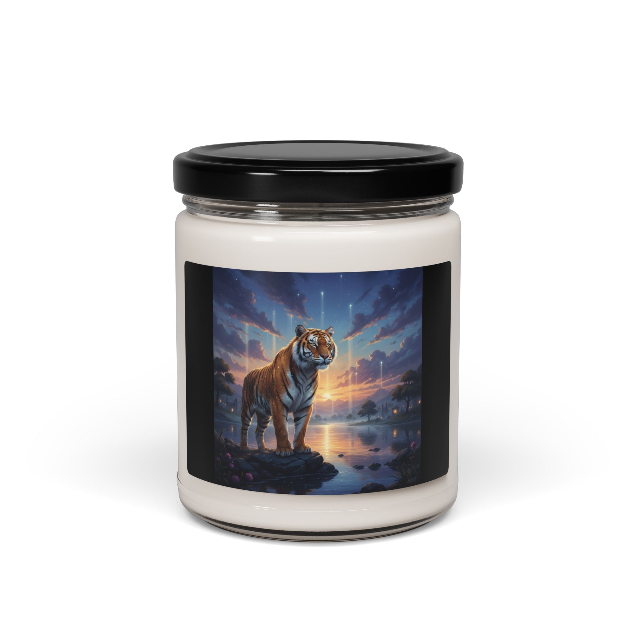 Tiger Sunset Scented Soy Candle - AI Market Visuals Home Decor