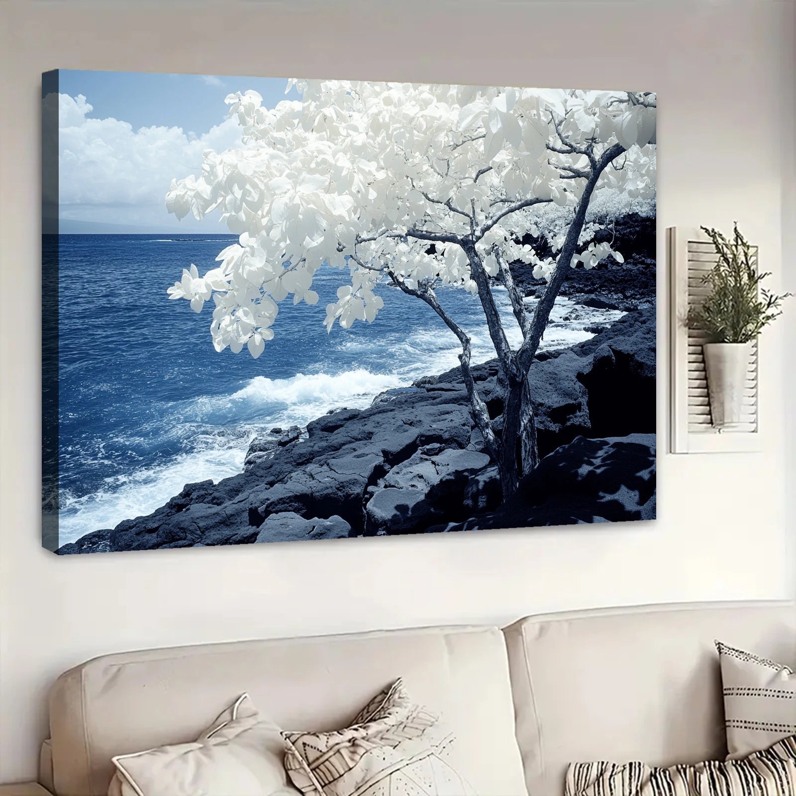 White Tree on Coastal Cliff - AI Market Visuals